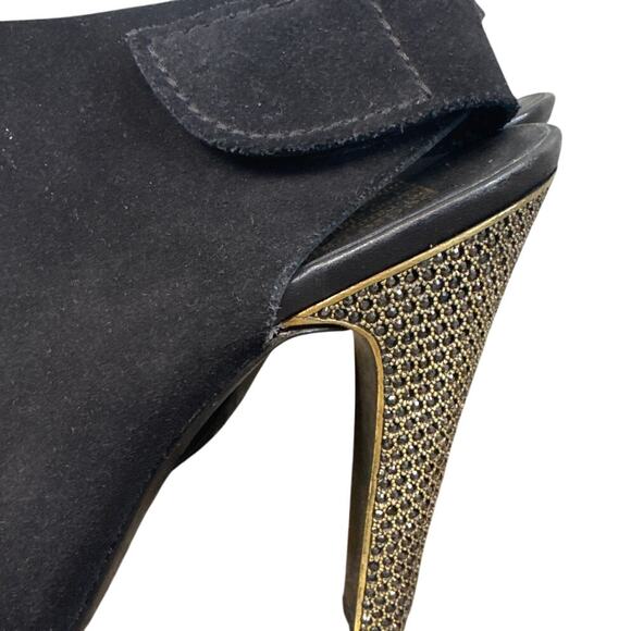 Pedro Garcia Paola Bootie Open Toe Black Suede Leather Embellished Heel Size 41 - Picture 2 of 9